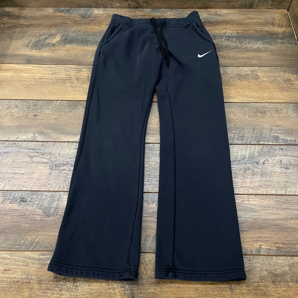 Nike Womens Fleece Wide Leg Sweatpants Black Drawstring XS Streetwear Grunge
